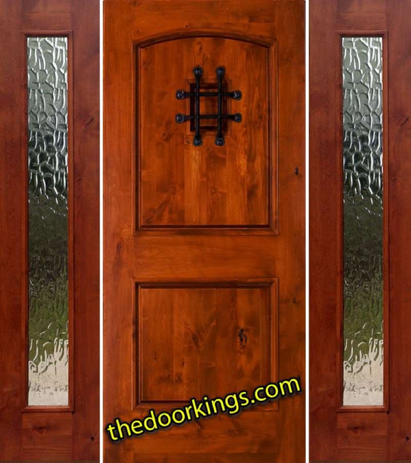 sw76 knotty alder wood door with two flemish sidelites
